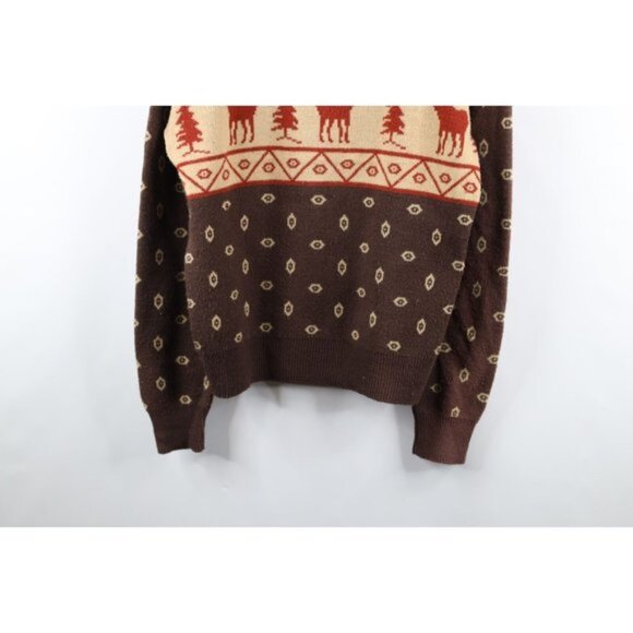 Vintage 60s 70s Streetwear Mens Large Christmas Elk Fair Isle Knit Sweater USA - Picture 3 of 9